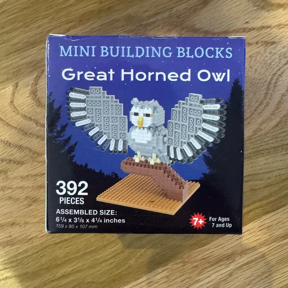Mini Building Blocks Great Horned Owl Set - Gray and Brown